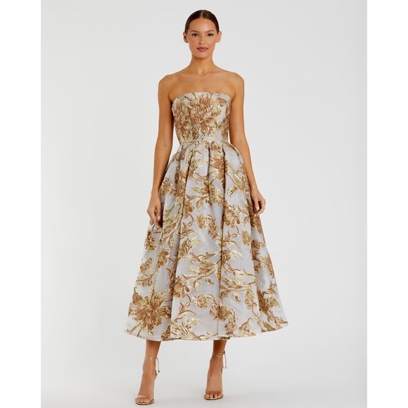 Mac Duggal Strapless Gold and Cream Dress - Picture 4 of 14